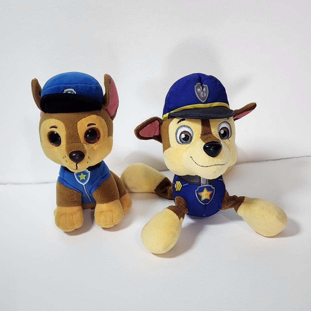 Paw Patrol Chase Police Dog Stuffed Animal Plush 2 Stuffie Lot TY Beanie Boo